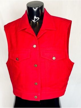 Vintage Lizwear Red Wool Vest Button Front 90s Large